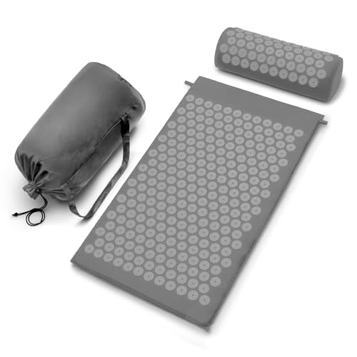 Sivan Health and Fitness Acupressure Mat and Pillow Set - Grounding Mat for Stress, Back & Neck Pain - Acupuncture Point Massage Mat for Muscle Relaxation, Sciatica, & Meditation - Includes Carry Bag - color: Gray/Gray, size: Large
