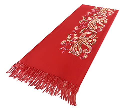 Urban CoCo Women's Embroidered Oversize Tassel Shawl Scarf Wraps for Women - color: #1-red
