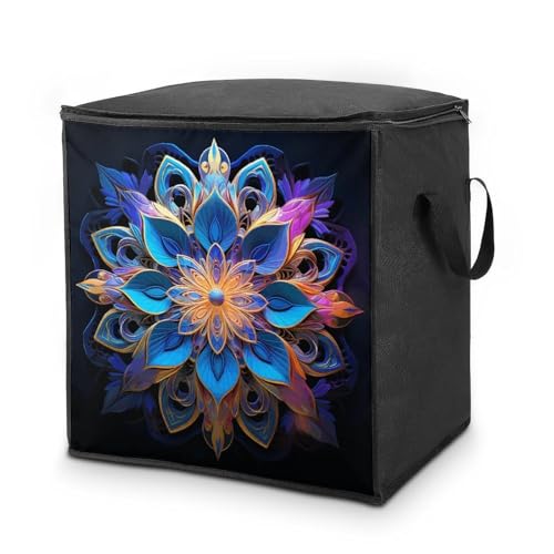 Clothes Storage Bag Personalized Durable Foldable Large Toy Storage Bags with Zipper Moving Bags Luggage Organizer Rectangle Mandala Printed Bags