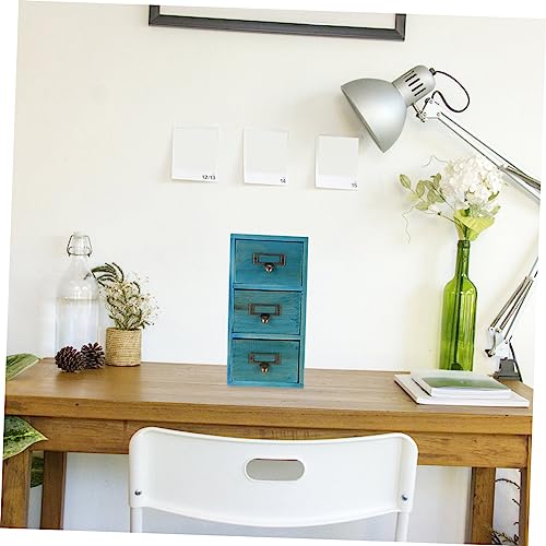 Antique Style Wood Storage Box Multi-functional Organizing Box for Home and Office Desktop Elegant Compartment Design for Cosmetics and Daily Essentials Blue