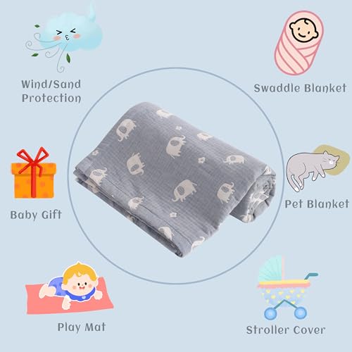 NTBAY 3 Layer Oversized Muslin Cotton Toddler Blanket, Jacquard Reversible Nursery Bed Blanket, Super Soft and Thermal for All Seasons, Baby Gift, 45"x60", Blue Elephant - color: Blue Elephant, size: 45x60 Inch (Pack of 1)