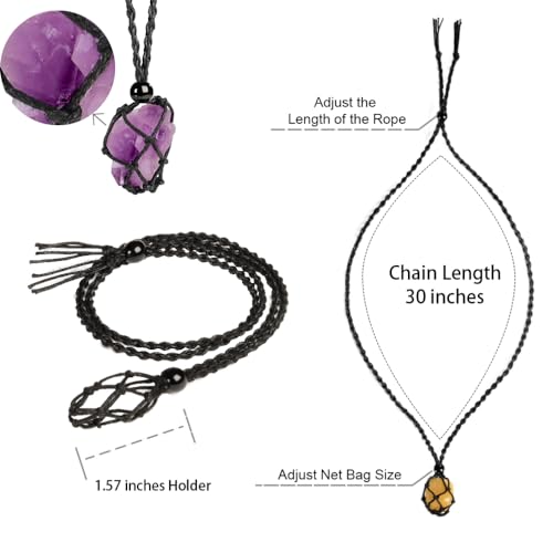 Natural unprocessed crystal raw stone hand woven rope adjustable necklace pendant for both men and women - color: A-Amethyst cluster 1