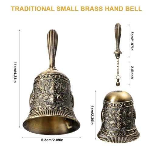 Super Loud Solid Brass Hand Call Bell Lotus Polished Vintage Metal Hand Dinner Bell Call Service Handbell for Bedside Wedding Classroom Meditation