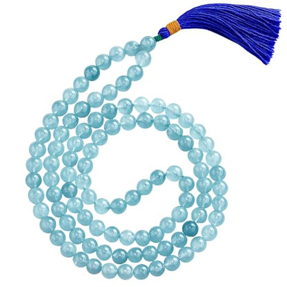 Amazing Gemstone Aquamarine Mala Beads - 108 Prayer Beads for Meditation and Mindfulness Practice, Handcrafted Mala Beads with Natural Gemstones for Spiritual Healing and Relaxation (Plain) - color: Aquamarine, style: Plain
