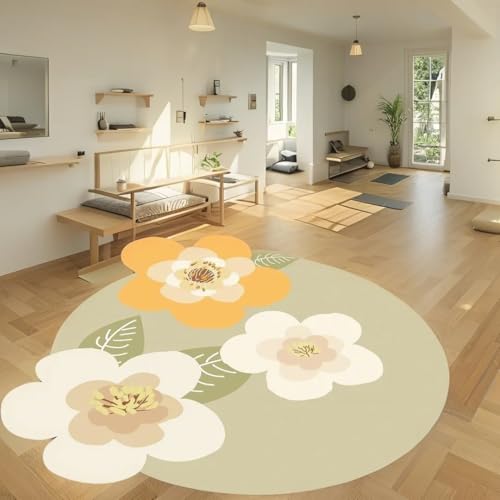ABREEZE Irregular Large Flower Meditation Mat Non Slip Round Pilates Yoga Mat Natural Rubber with Sueded Surface Exercise Mat - color: Beige, size: 47 Inches