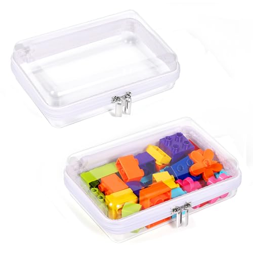 2 Pack Zippered Hard Pouch, Clear Plastic Storage Box Containers Small Toiletry Bag, Clear Hard Shell Zipper Case for Small Items, Toys, Building Blocks, Puzzles, Cosmetics, Stationery Accessories - color: White, size: 7.5inch