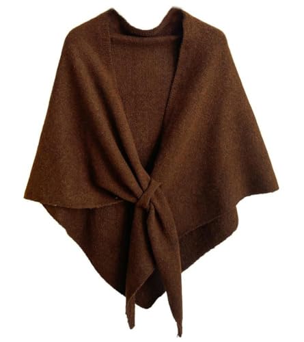 Women Pashmina Shawl Wraps Knitted Shawls and Wraps Cardigan Cape Wool Cashmere Shoulder Top Sweater Shawl Scarf - color: Coffee Brown