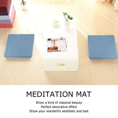 Household Square Floor Cushion for Yoga and Meditation, Removable Washable Meditation Mat Cushion - color: square linen blue