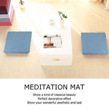 Household Square Floor Cushion for Yoga and Meditation, Removable Washable Meditation Mat Cushion - color: square linen blue