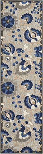 Nourison Home Aloha Natural Blue 2'3" x 12' Area Rug - Easy Clean, Non Shedding, Bed Room, Living Room, Dining Room, Kitchen (12' Runner) - color: Natural Blue, size: 2'3" x 12' (Runner)