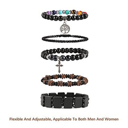 HZMAN Wrap Bracelets Men Women, Hemp Cords Wood Beads Ethnic Tribal Bracelets, Leather Wristbands - style: Tree of Life