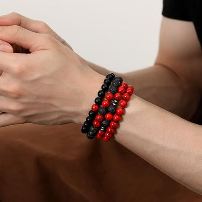 Mens Beaded Bracelets, 8MM Beaded Bracelets for Men, Natural Tiger Eye Bead Bracelet, Stretch Elastic Beads Bracelets for Men