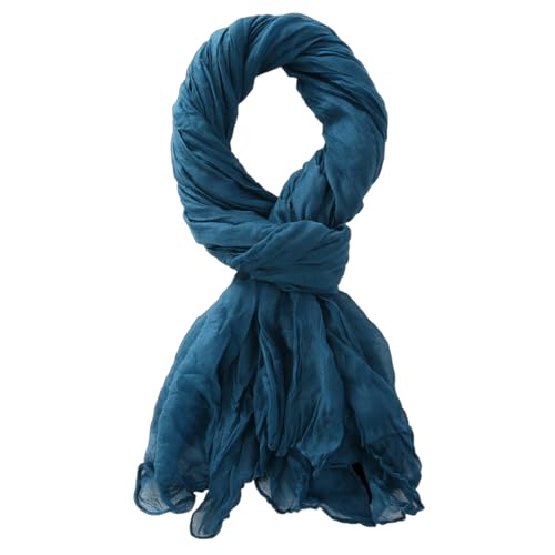 Summer Cotton Blend Crinkle Vintage Soft Scarf Fashion Solid Scarf Wrap Shawl - color: Deep Ocean Blue