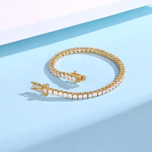 2.5mm Tennis Bracelet, 2.5mm Thin 18K White Gold Plated Cubic Zirconia Tennis Bracelet for Women - color: Gold Plated, size: 2.5mm 7 inch