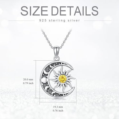 Sun and Moon Necklace 925 Sterling Silver Sun Moon Pendant Gemstone Jewelry Gifts for Women - style: November
