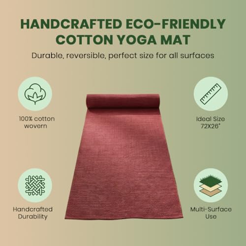 LFH Home Handmade Cotton Yoga Mat Cotton Rug picnic mat For Exercise, Workout, Fitness - Perfect Heavy Quality Eco Friendly Natural Cotton Woven Reversible Yoga Mats for Men & Women - 72x26 Inch. - color: Violet