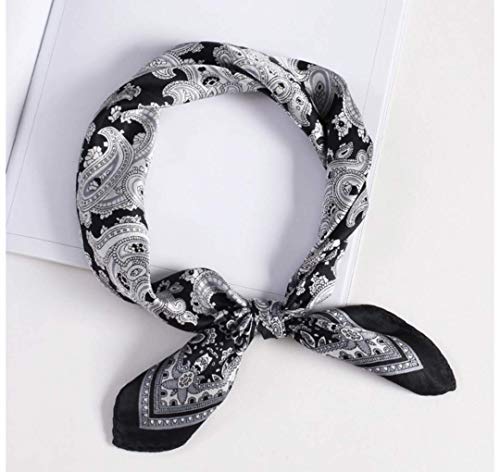 ANDANTINO 100% Mulberry Silk Scarf -21” Lightweight Square Neckerchief – Breathable Digital Printed Scarves with Gift Packed - color: Black&white Paisley
