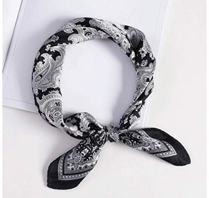 ANDANTINO 100% Mulberry Silk Scarf -21” Lightweight Square Neckerchief – Breathable Digital Printed Scarves with Gift Packed - color: Black&white Paisley