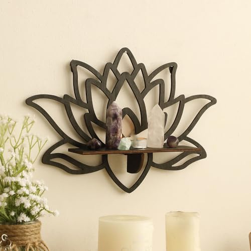 1pcs new Home Lotus Wood Shelf Black Corner Shelf Display Stand Crystal Stone Essential Oil Wall Organizer Room Decors Aesthetic Home Decor Home Decoration Gift