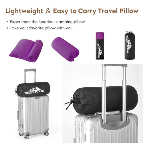 Small Shredded Memory Foam Pillow, Camping Pillow Travel Pillow - Compressible Medium Firm, Breathable Cover, Ideal Backpacking Hiking, Airplane and Car (Purple, L) - color: Purple, size: L-23 X 16 Inch