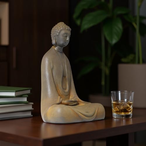 Metal Buddha Statue,Sitting Buddhist Zen Decro for Room,Desk,Outdoor, with Incense Sticks Holder,for Yoga,Meditation,Bring Inner Peace (Buddha A)
