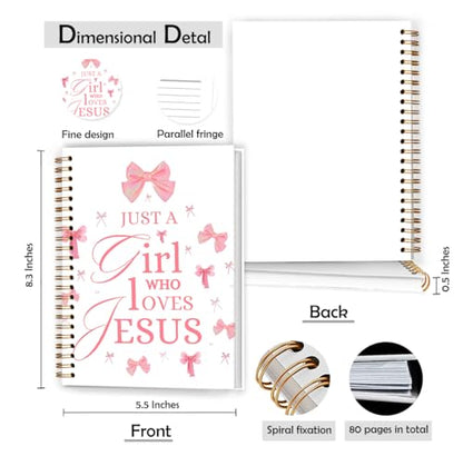 XUNLURY Coquette Pink Bow Christian Jesus Notebook, Christian Journal Gifts for Women, Just a Girl Who Loves Jesus Religious Prayer Journal, Bible Study Hardcover Spiral Notebooks, 5.5x8.3 Inch - color: Color_F