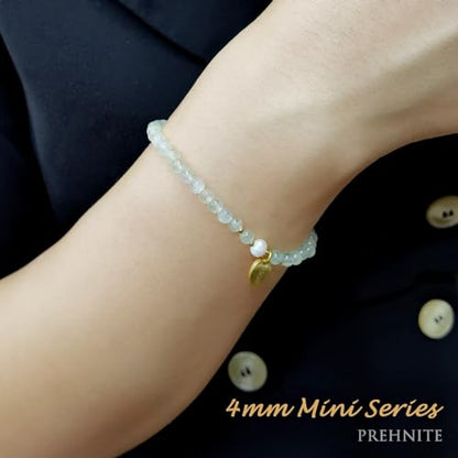 Morchic 4mm Natural Gemstone Beads Stretch Bracelet for Women, With Freshwater Pearls, Energy Gem Birthday Gift for Her 7.2” - color: Prehnite