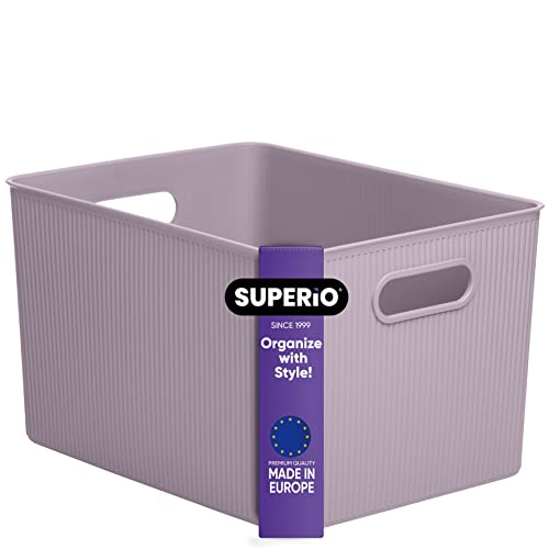 Superio Ribbed Collection - Decorative Plastic Basket Open Home Storage Bins Organizer, X-Large Lilac Purple (1 Pack) Container Boxes for Organizing Closet Storage Bins for Shelves 22 Liter/23 Quart - size: 1 Pack, style: Bin - Extra Large (22 Liter)