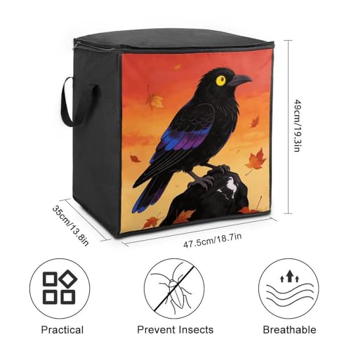 Crow Storage Bag Portable Closet Organizer Storage Bags Quilt Storage Bags with Zippered Breathable Storage Bag with Carry Handles for Blanket Pillow Bedding