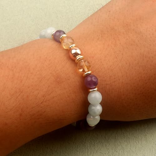 KSQS Healing Stone Bead Bracelet for Women, Natural Gemstones Balance Protection Bracelet, Spiritual Crystal Beads Bracelet Anxiety Relief with Meaning Card - style: Strength