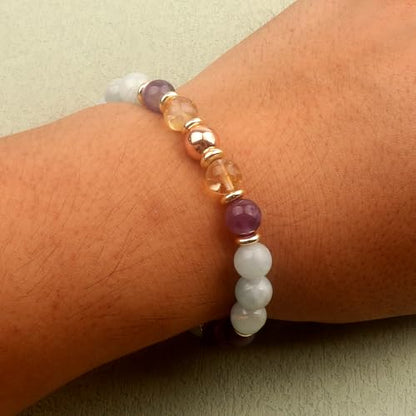 KSQS Healing Stone Bead Bracelet for Women, Natural Gemstones Balance Protection Bracelet, Spiritual Crystal Beads Bracelet Anxiety Relief with Meaning Card - style: Strength