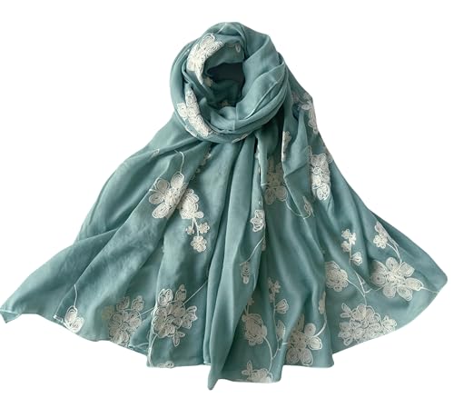 MINIDORA Soft Lightweight Scarves for Women Floral Embroidered Shawls for Holiday Summer Travel Wraps Extra Large - color: Style 4-green