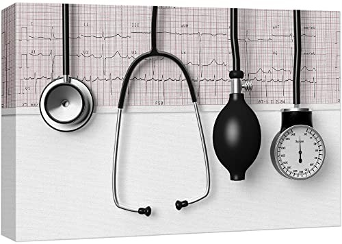 wall26 Canvas Print Wall Art Doctor Stethoscope Blood Pressure Pump Medical & Hospital Health Photography Realism Fitness Therapeutic Colorful Decorative for Living Room, Bedroom, Office - 12"x18" - color: A50-2205-ang36, size: 18"L x 12"W