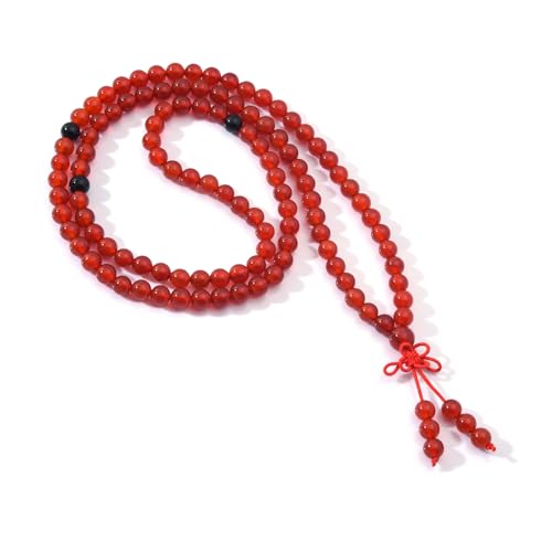108 Mala Prayer Beads Bracelet 6mm Genuine Gemstone Healing Crystal Stone Beaded Bracelet Buddhist Tibetan Handmade Knotted Elastic Necklace for Yoga Meditation Unisex Women Men - color: Carnelian