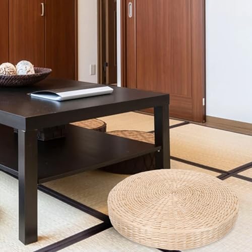 Woven Round Meditation Cushion 6cm Thick Tatami Floor Pillow Japanese Style Straw Seat Pad for Yoga and Home Seating