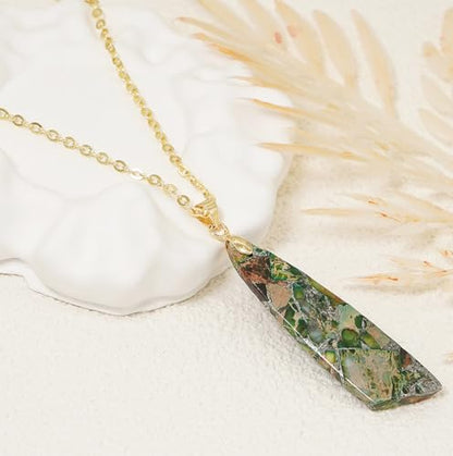 Nature Stone Necklaces for Women Boho Pendant Necklace 18K Gold Chain Necklaces