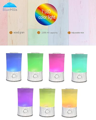 BlueHills Premium 2000 ML XL Large Essential Oil Diffuser Aromatherapy Humidifier for Large Room Home 40 Hour Run Huge Coverage Area Lights 2 Liter Extra Large Capacity Diffuser White Wood Grain E004 - color: White Wood Grain