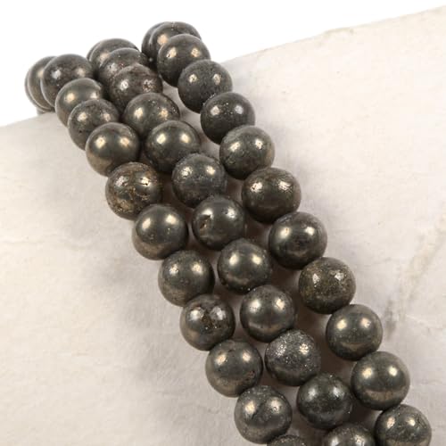 Justinstones Gem Semi Precious Gemstone 3pcs 4mm Round Beads Stretch Bracelet 6.5 Inch Unisex - color: Pyrite