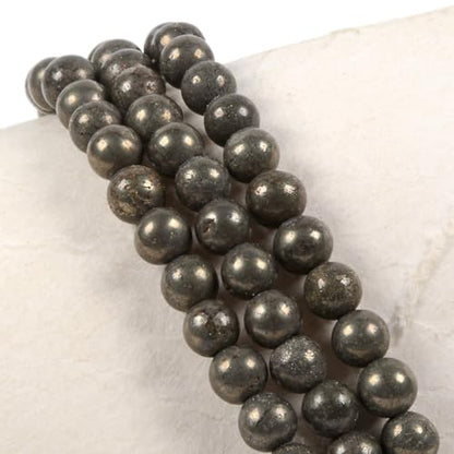 Justinstones Gem Semi Precious Gemstone 3pcs 4mm Round Beads Stretch Bracelet 6.5 Inch Unisex - color: Pyrite