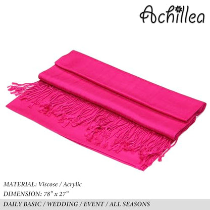 Achillea Lightweight Pashmina Scarf for Women – Soft Silky Shawl Wrap for Evening Dresses, Bridesmaids & Everyday Wear - color: Fuchsia