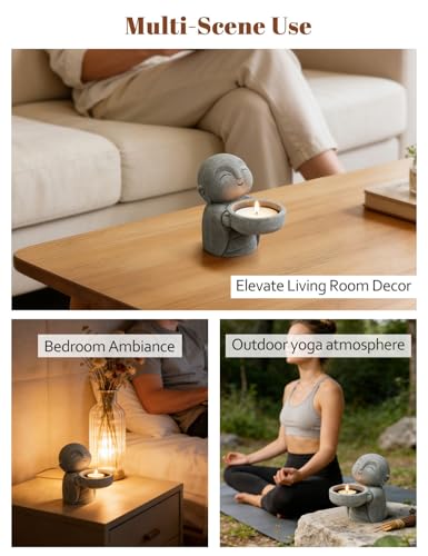 Zen Candle Holder, Buddha Tea Light Holder, Monk Figurine Holder for Japanese Zen Decor & Meditation Space