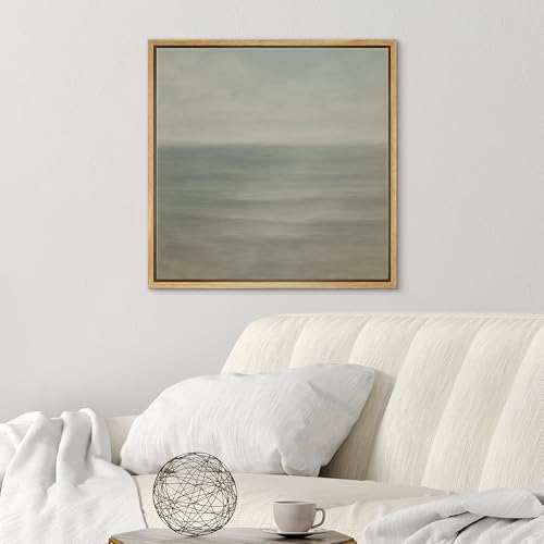 SIGNWIN Framed Canvas Print Wall Art Serene Ocean View Soft Blue Seascape Illustrations Fine Art Farmhouse/Country for Living Room, Bedroom, Office - 16"x16" Natural - color: Bs18-2507-sar02, size: 16L" x 16W"