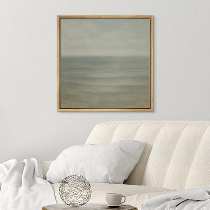 SIGNWIN Framed Canvas Print Wall Art Serene Ocean View Soft Blue Seascape Illustrations Fine Art Farmhouse/Country for Living Room, Bedroom, Office - 16"x16" Natural - color: Bs18-2507-sar02, size: 16L" x 16W"
