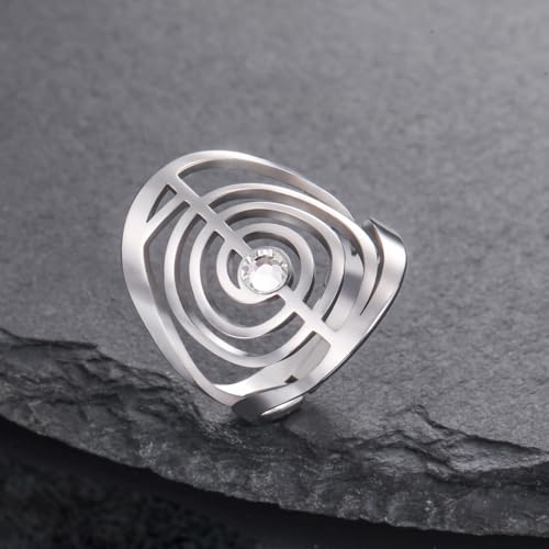 Dreamtimes Cho Ku Rei Reiki Ring Protection Healing Symbol Yoga Rings For Women Sacred Geometry Stainless Steel Energy Yoga Power Ring Sacred Geometry Amulet - color: Silver