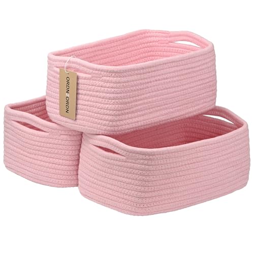 Small Storage Baskets for Organizing, Woven Storage Bins for Shelves, Gift Basket Empty, Cute Decorative Closet Organizer, Baby Rope Basket, Dog Toy Storage, 11x7.5x4.5”, 3Packs Pink - color: Pink, size: S
