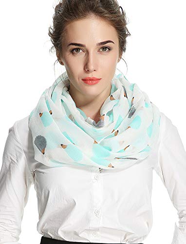corciova Black Soft Girl Women Infinity Wrap Scarf Stretchy Jersey Knit Sleep Head Circle Scarf Continuous Loop Light Weight - color: Pattern White Green Hedgehog
