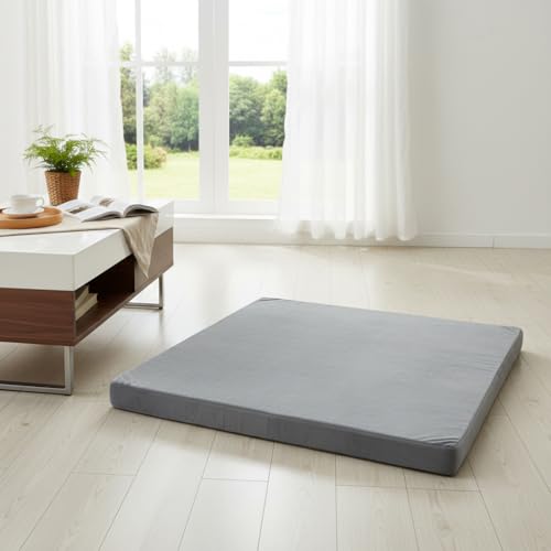 Velvet Zabuton Meditation Mat - Large Floor Pillow for Adults & Yoga Meditation Cushion - High Density Foam Floor Seating with Washable Cover, 31x31 Inch (Gray)