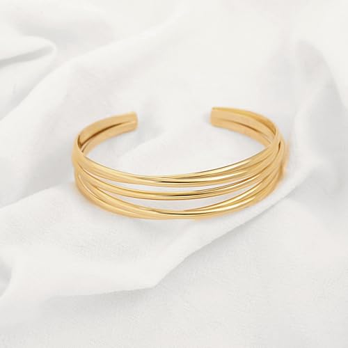 POTESSA 18K Gold Plated Cuff Bracelets Adjustable Dainty Bangle Handemade Jewelry for Women - style: Cross Wire