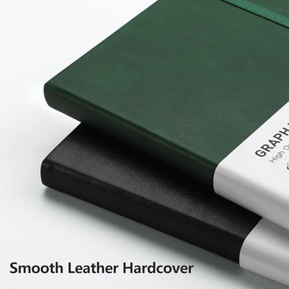 RETTACY Graph Grid Paper Notebook, 192 Pages, A5 Medium Size (5.7'' x 8.3''), 5 Squares per Inch, Leather Hardcover, 100 GSM Thick Paper, for School, Students, Math, Engineering (Dark Green) - color: Dark Green, style: Grid