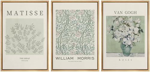 wall26 Framed Canvas Print Wall Art Set Matisse, William Morris, Van Gogh Photography Modern Rustic Scenic Colorful Multicolor for Living Room, Bedroom, Office - 16"x24"x3 Natural - color: A60-2204-win14, size: 16" x 24" x 3 Panels NATURAL